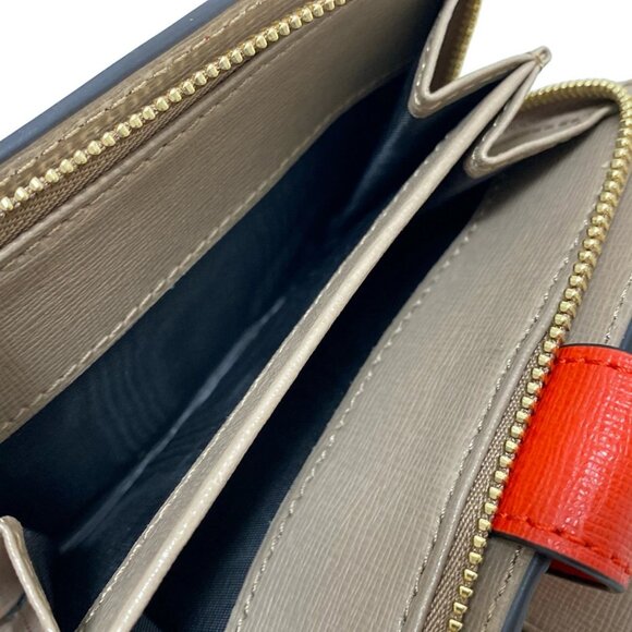 FURLA - Red Gray Beige Leather Bifold Wallet - Picture 4 of 5